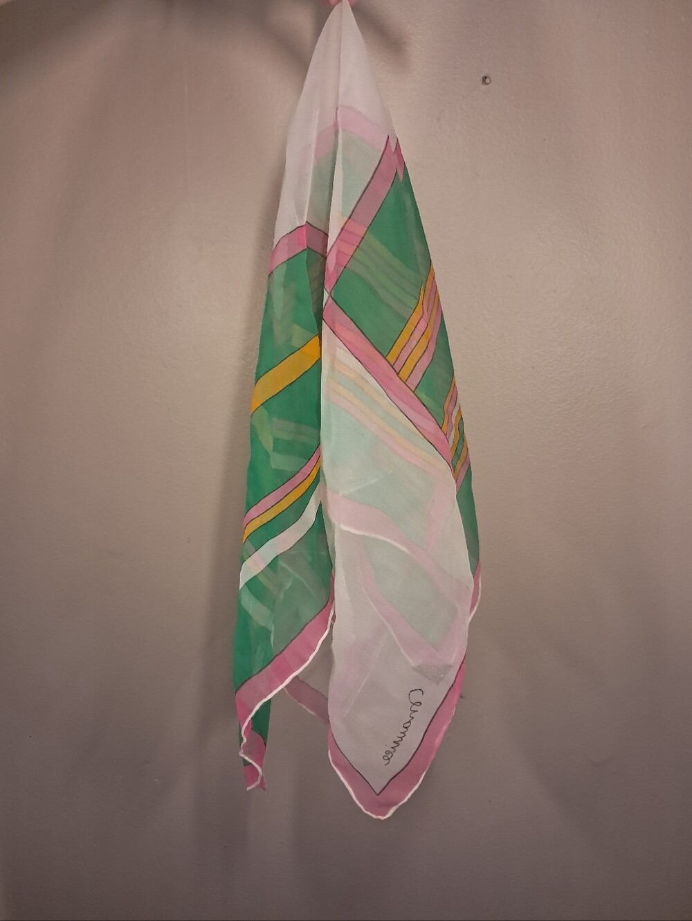 Maurice Vintage Colorblock Green Pink Chiffon Silk Scarf
